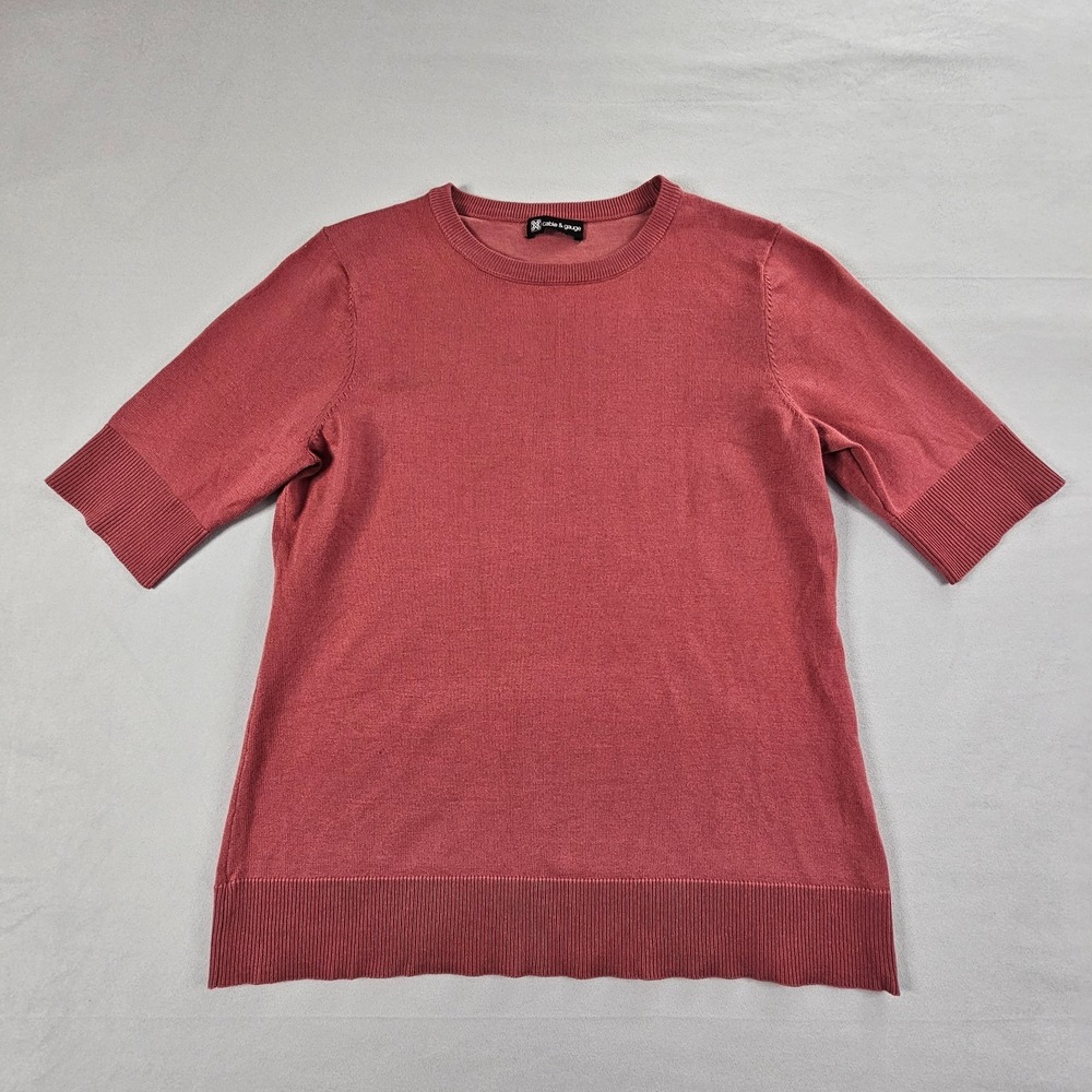 Cable & Gauge Women's Sweater Top Dusty Rose Short Sleeve Crewneck Knit Size M